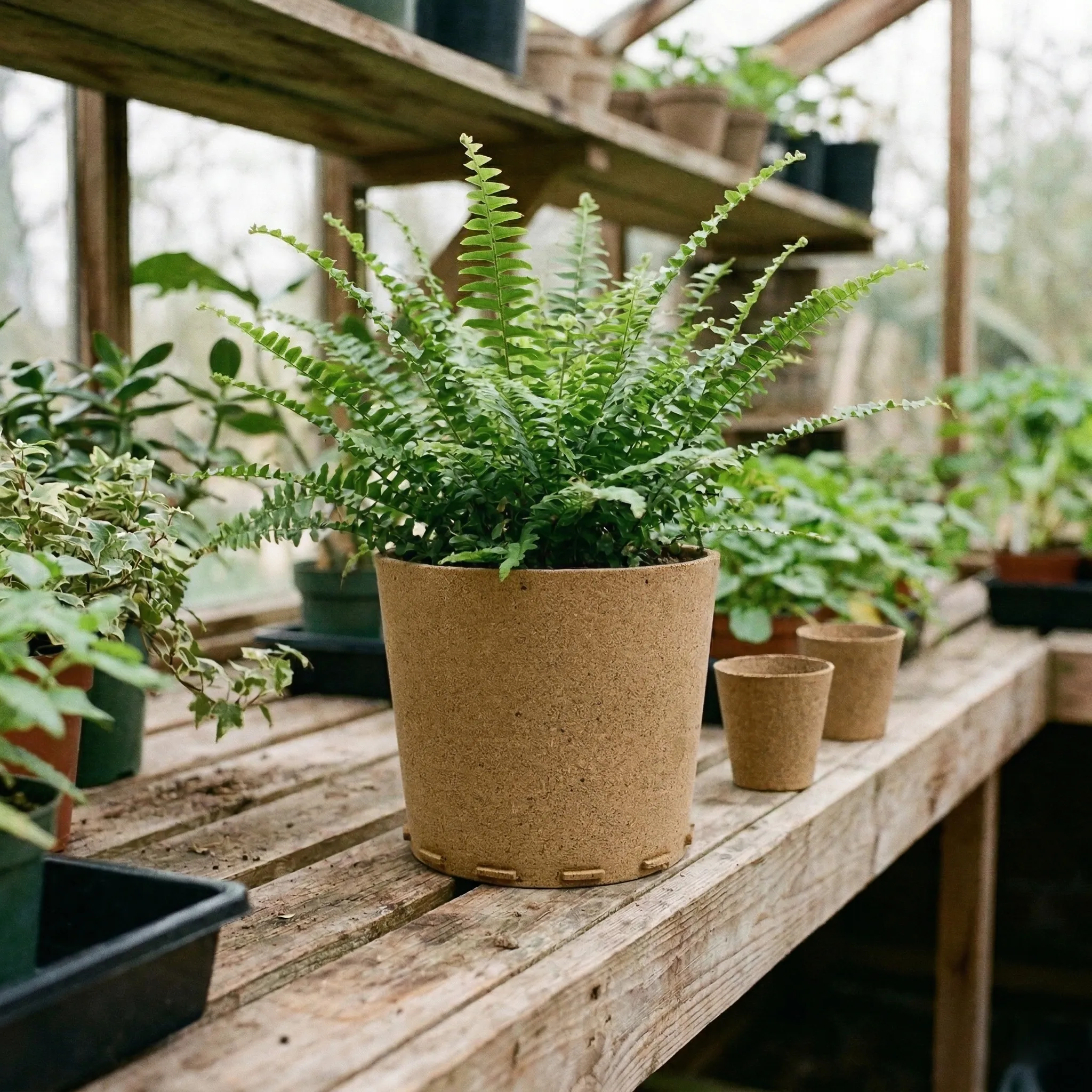 Biodegradable BEST-treated paper flowerpot with healthy plant