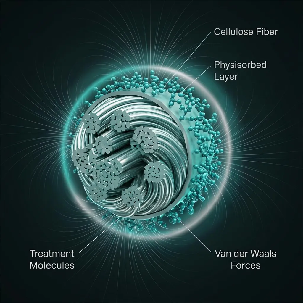 Physisorption: treatment molecules adsorbing onto fiber surface