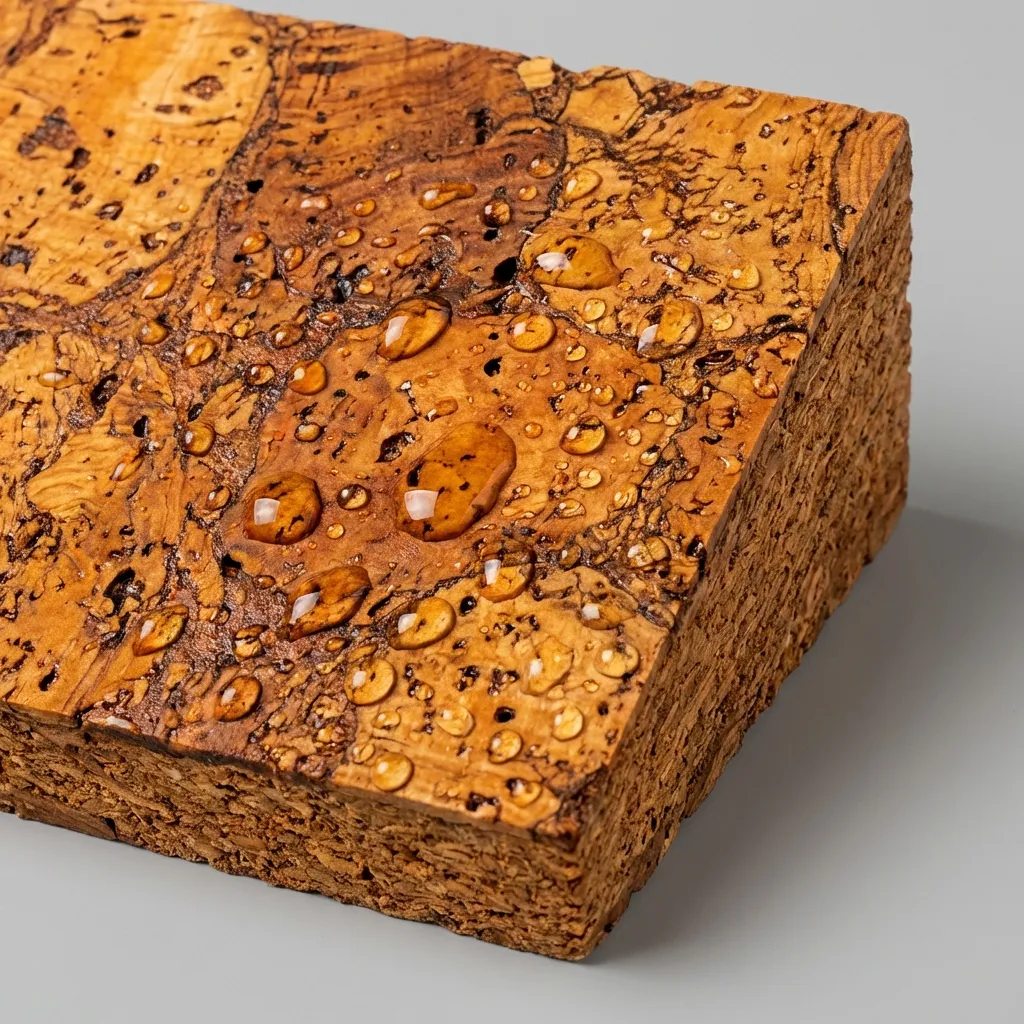 BEST-treated corkboard panel showing hydrophobic surface treatment